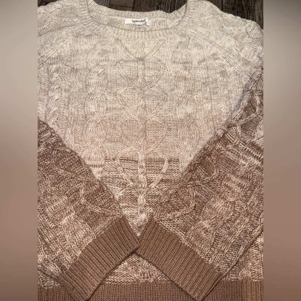Women's Cable Knit Sweater - Beige and Brown Splendid Size Large NWOT - Picture 4 of 6